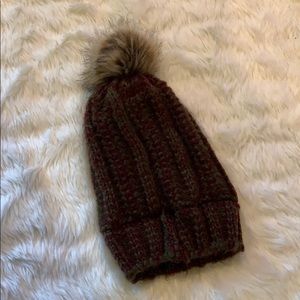 cable knit red and green beanie